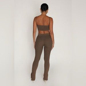 MyOutFit Online Never Too Much Two Piece Slit Pant Set - Brown